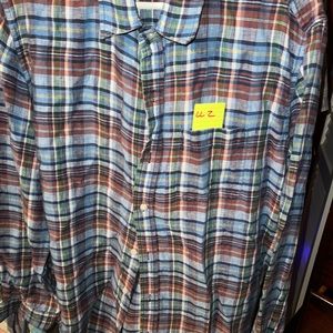 LL2 LL Bean Men’s Linen XXL Slightly Fitted Long Sleeve Shirt Madras Blue Red